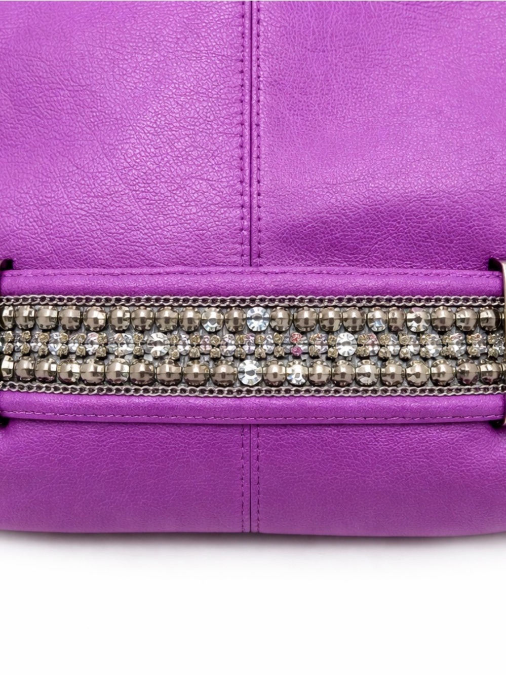 Charming Charlie Purple Slouchy Hobo Bag Rhinestone Strap Faux Leather Y2K NWOT - Picture 5 of 7